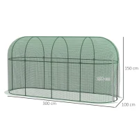 Outsunny Bird Protection Net, Metal Frame, Zipper Door, Easy Setup and Takedown, 3 x 1 x 1.5 m, Green(m-3)