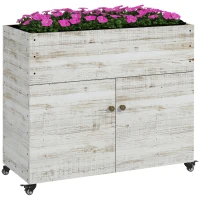 Outsunny Houten plantenbak op wielen, kastje, interieurvoering, vintage look, 110x50x95 cm, wit(m-10)