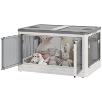 HOMCOM Storage Box Storage Basket, Foldable, with Dust Cover, 67 x 47 x 38 cm, White + Gray
