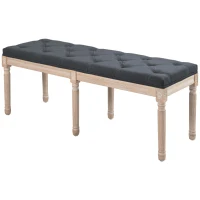 HOMCOM Tapicerowana ławka w stylu vintage, łóżkowa ławka sypialniana z guzikami, wykończenie lniane, wytrzymała do 120 kg, 117x40x48cm, ciemnoszara(m-1)