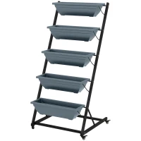 Outsunny Stapelbare Plantentrap Bloemenstandaard Plantenbak, Weerbestendig, 65 x 67 x 145 cm, Grijs + Zwart(m-1)