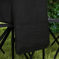 Outsunny Podwójne krzesło campingowe, przenośne krzesło składane z dwoma stolikami, uchwytami na napoje i kieszeniami na przechowywanie, krzesło ogrodowe dla 2 osób, kolor czarny(m-9)