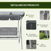 Outsunny Baloiço Jardim de 3 Lugares com Toldo Ajustável Encosto Respirável e Estrutura de Metal Carga 240kg 171x108x154cm Cinza(m-6)