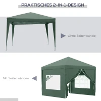 Outsunny Paviljoen, Biertent, 4 verwijderbare zijwanden, 2 ramen, Metalen frame, 2,95 x 2,95 m, Groen(m-4)