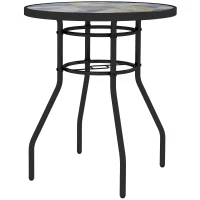 Outsunny Φ60 Garden Table, with Glass Printed Tabletop - Multicolour(m-1)