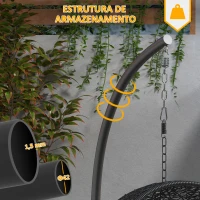 Outsunny Suporte para Cadeira Suspensa com Base Redonda Estrutura Metálica para Exterior Capacidade 150 kg Ø102x195 cm Preto(m-4)