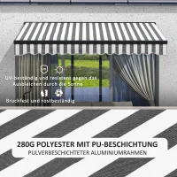 Outsunny Markiza przeciwsłoneczna Markiza tarasowa, odporna na warunki pogodowe, 1 korbka ręczna, 295 x 250 x 150 cm, Szary + Biały(m-6)