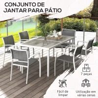 Outsunny Conjunto de Refeição de Jardim de 7 Peças com 1 Mesa e 6 Cadeiras Empilháveis Estilo Moderno Branco e Cinza(m-6)