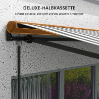 Outsunny Markiza przeciwsłoneczna Markiza tarasowa, odporna na warunki pogodowe, 1 korbka ręczna, 295 x 250 x 150 cm, Szary + Biały(m-7)