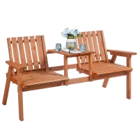 Outsunny 2-Seater Fir Wood Bench w/ Centre Table