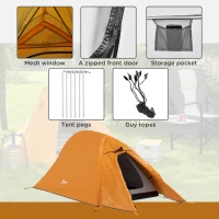Outsunny Double Layer Camping Tent, 1-2 Man Backpacking Tent with Carry Bag, 2000mm Waterproof and Lightweight, Orange(m-6)