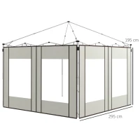 Outsunny Paredes Laterais para Tenda de 2 Painéis 295x195 cm em Tecido Oxford com 2 Janelas para Tendas de 6x3 m 3x3 m Creme(m-3)