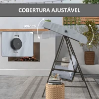Outsunny Baloiço de Jardim de 3 Lugares com Toldo Ajustável Almofadas Removíveis e Estrutura de Aço 200x125x175 cm Cinza(m-6)