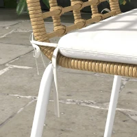 Outsunny Conjunto de Refeição de Vime Sintético Jogo de 7 Peças Inclui 6 Cadeiras Empilháveis com Almofadas e Mesa de Vidro Natural(m-8)