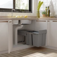 HOMCOM Cubo Basura Extraible Bajo Fregadero con 3 Contenedores de Reciclaje Clasificación de Residuos 48x34,2x41,8 cm Gris(m-2)