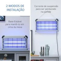 Outsunny Lâmpada Anti-Mosquitos Elétrica 30W Mata Mosquitos Elétrico com Luz UV Efeito 60 m² para Jardim Pátio 48,5x8,5x26,5 cm Prata(m-6)