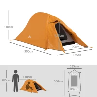 Outsunny Double Layer Camping Tent, 1-2 Man Backpacking Tent with Carry Bag, 2000mm Waterproof and Lightweight, Orange(m-3)