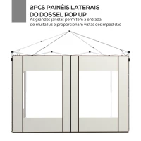 Outsunny Paredes Laterais para Tenda de 2 Painéis 295x195 cm em Tecido Oxford com 2 Janelas para Tendas de 6x3 m 3x3 m Creme(m-4)