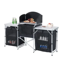Outsunny Multi-Storage Portable Camping Kitchen, with Heat-Resistant Tabletops and Bag(m-11)