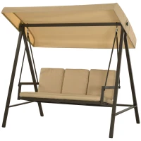 Outsunny Baloiço de Jardim de 3 Lugares com Toldo Ajustável Almofadas Removíveis e Estrutura de Aço 200x125x175 cm Bege(m-11)