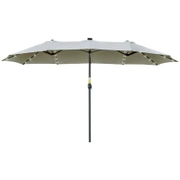 Outsunny Chapéu de Sol Duplo de Jardim com 48 Luzes LED Solar 450x265x240cm com Manivela Proteção Solar para Terraço Cinza Claro(m-11)