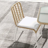 Outsunny Conjunto de Refeição de Vime Sintético Jogo de 7 Peças Inclui 6 Cadeiras Empilháveis com Almofadas e Mesa de Vidro Natural(m-7)