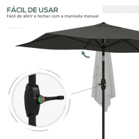 Outsunny Chapéu de Sol de Jardim 300x200x248 cm Proteção UV50+ Inclinável com Teto de Ventilação e Manivela para Terraço Cinza Escuro(m-5)