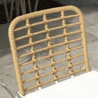 Outsunny Conjunto de Refeição de Vime Sintético Jogo de 7 Peças Inclui 6 Cadeiras Empilháveis com Almofadas e Mesa de Vidro Natural(m-9)