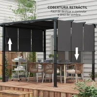 Outsunny Pérgola de Jardim 3x3 m com Teto Retrátil Estrutura de Aço Impermeável e Anti-UV para Terraço Pátio Cinza Escuro(m-4)