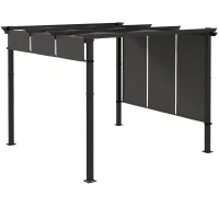 Outsunny Pérgola de Jardim 3x3 m com Teto Retrátil Estrutura de Aço Impermeável e Anti-UV para Terraço Pátio Cinza Escuro(m-11)
