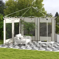 Outsunny Paredes Laterais para Tenda de 2 Painéis 295x195 cm em Tecido Oxford com 2 Janelas para Tendas de 6x3 m 3x3 m Creme(m-2)