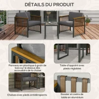 Outsunny Ensemble de meubles de jardin 3 pièces avec 2 fauteuils + 1 table basse carrée coussins inclus(m-7)