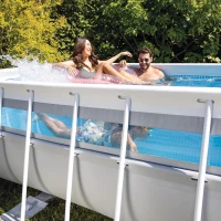 INTEX 26770NP - Piscina Prisma Frame Rettangolare Clearview Cm 400X200X122 Con Pompa Filtro, Telo Base, Telo Copertura, Scaletta(m-6)