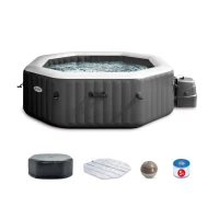 INTEX 28438EX - Spa Bubble Ottagonale Cm 211X71, 6 Posti, Con Pompa, Riscaldatore, Sistema Di Purificazione Acqua, 140 Getti, Telo Base, Telo Copertura, Dispenser Di Cloro(m-1)