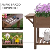 Outsunny Letto per Orto Rialzato in Legno con Ripiano Pieghevole e Mensola Inferiore, 123x54x80cm(m-6)