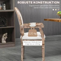 HOMCOM Küchenstuhl mit Armlehnen Polsterstuhl Esszimmerstuhl Retro-Design im Leinen-Optik für Wohnzimmer Gummiholz Cremeweiß+ helle Holzfarbe 56 x 56 x 96 cm(m-6)