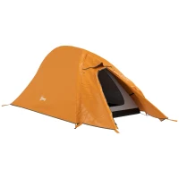 Outsunny Double Layer Camping Tent, 1-2 Man Backpacking Tent with Carry Bag, 2000mm Waterproof and Lightweight, Orange(m-1)
