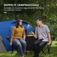 Outsunny Podwójne krzesło campingowe, przenośne krzesło składane z dwoma stolikami, uchwytami na napoje i kieszeniami na przechowywanie, krzesło ogrodowe dla 2 osób, kolor czarny(m-4)