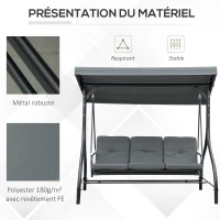 Outsunny Balancelle de Jardin 3 Places Convertible Inclinaison Toit réglable Matelas Grand Confort Rembourrage 7 cm fourni(m-7)