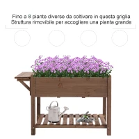 Outsunny Letto per Orto Rialzato in Legno con Ripiano Pieghevole e Mensola Inferiore, 123x54x80cm(m-4)