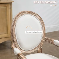 HOMCOM Küchenstuhl mit Armlehnen Polsterstuhl Esszimmerstuhl Retro-Design im Leinen-Optik für Wohnzimmer Gummiholz Cremeweiß+ helle Holzfarbe 56 x 56 x 96 cm(m-5)