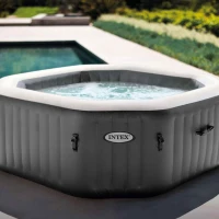 INTEX 28434EX - Spa Bubble Ottagonale Cm 180X71, 4 Posti, Con Pompa, Riscaldatore, Sistema Di Purificazione Acqua, 120 Getti, Telo Base, Telo Copertura, Dispenser Di Cloro(m-8)