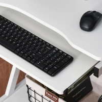 HOMCOM Tavolo Porta PC Classico e Salvaspazio, Piano Tastiera a Scomparsa, 4 Ruote e Ripiano Inferiore Bianco 60x48x73cm(m-9)