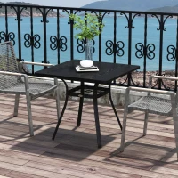Outsunny Four-Seater Steel Garden Table, with Φ40mm Parasol Hole - Black(m-10)