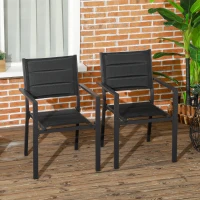 Outsunny Set of Two Aluminium Stacking Garden Chairs - Black(m-10)