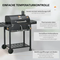 Outsunny Kolenbarbecue BBQ-grill Smoker, inclusief thermometer, flesopener, 120 x 64 x 114 cm, Zwart(m-5)