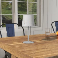 Outsunny Lampa stołowa lampa nocna, zegar czasowy, bezprzewodowa, łańcuszek ze złotem, 14 cm x 14 cm x 30 cm, Biała(m-2)