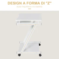 HOMCOM Tavolo Porta PC Classico e Salvaspazio, Piano Tastiera a Scomparsa, 4 Ruote e Ripiano Inferiore Bianco 60x48x73cm(m-5)