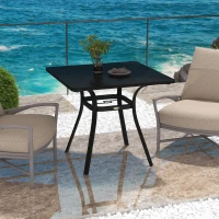 Outsunny Four-Seater Steel Garden Table, with Φ40mm Parasol Hole - Black(m-8)