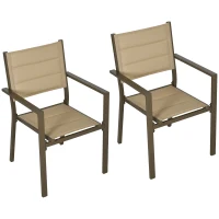 Outsunny Set of Two Aluminium Stacking Garden Chairs - Khaki(m-1)